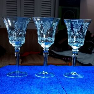 Set Of 3 Etched Wine Glasses Vintage